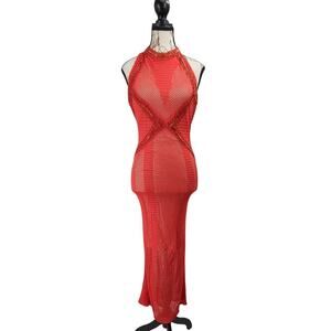Marciano Beaded halter top Maxi dress women's red beaded bodycon Size Med Formal